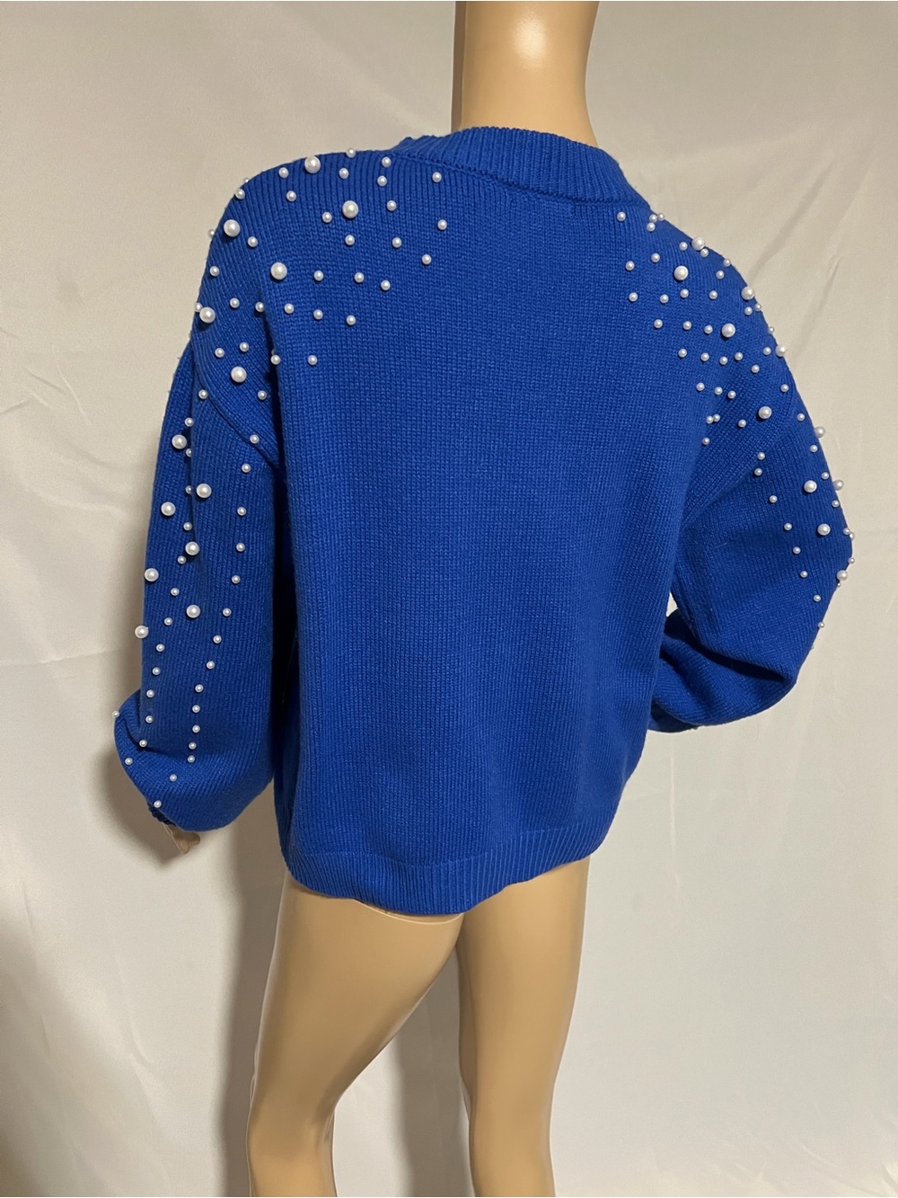 Pearl-Embellished Royal Blue Crewneck Sweater - Picture 2 of 3